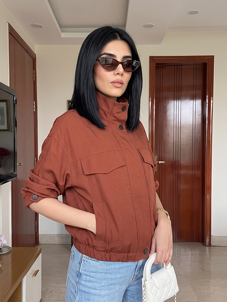 Women'S Fashion Utility Jacket - HH Women's Spring Fall Caramel Brown