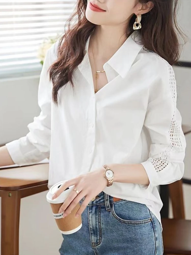 Women'S Y2K Fashion Aesthetic - White Female Tops Commuting Lapel Women's