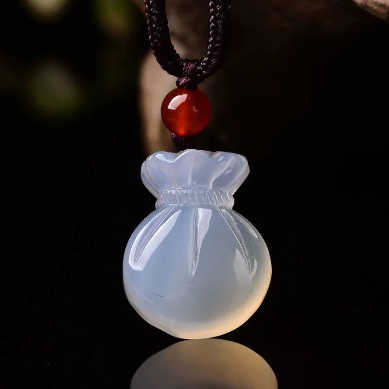 Women Fashion Jewellery - Natural Agate Blessing Bag Pendant Necklace
