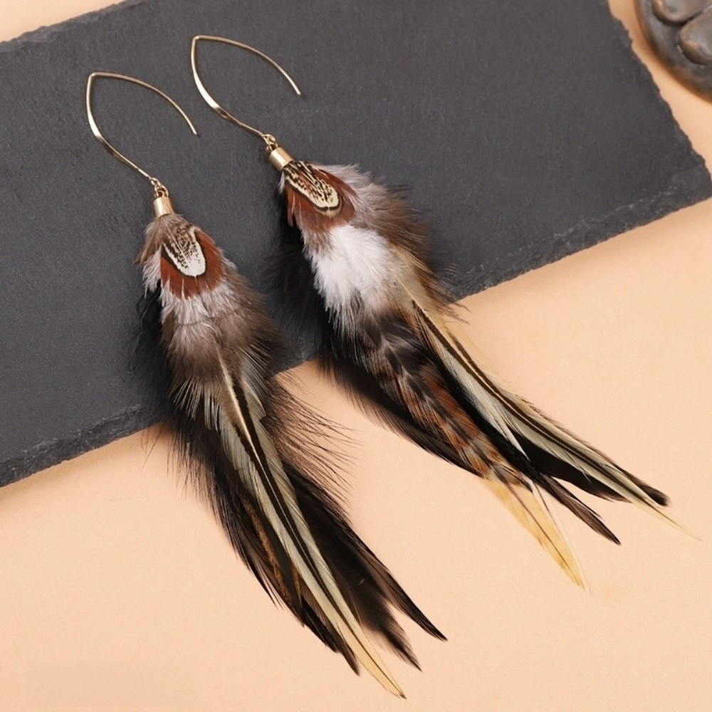 Women Fashion Photoshoot - Boho Long Feather Dangle Earrings Ethnic