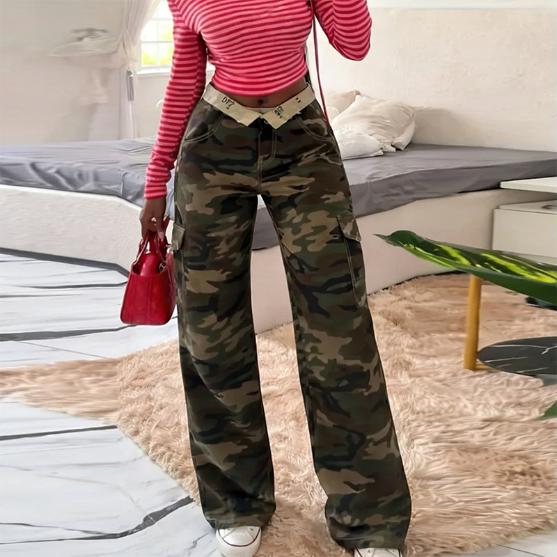 Women'S Fashion Utility Pants - New Women's Camouflage Cargo Jeans Y2K
