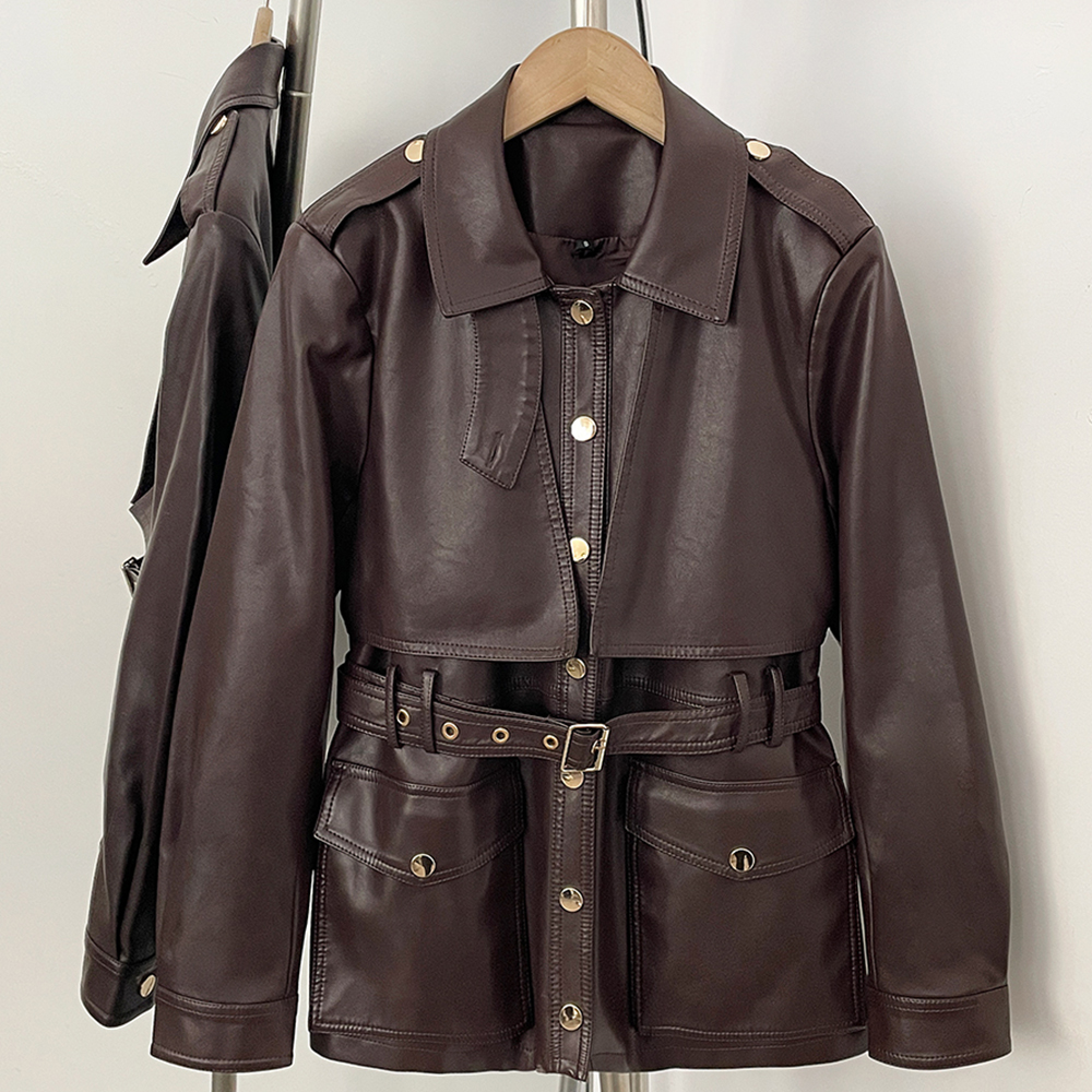 Women'S Fashion Utility Jacket - Women Cropped PU Leather Utility Jacket