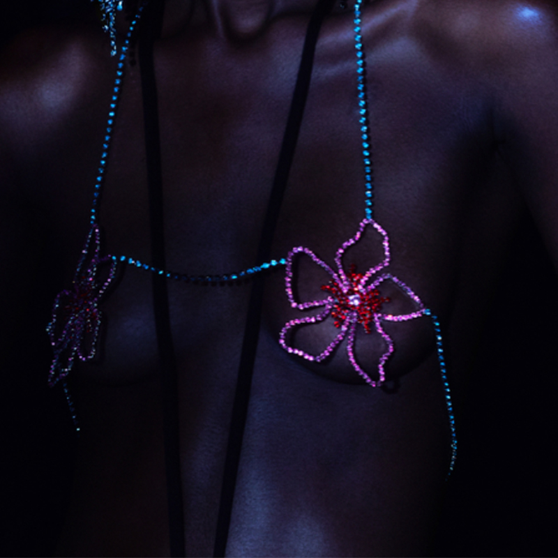 Women'S Fashion Harness - Stonefans Pink Flower Chest Chain Jewellery