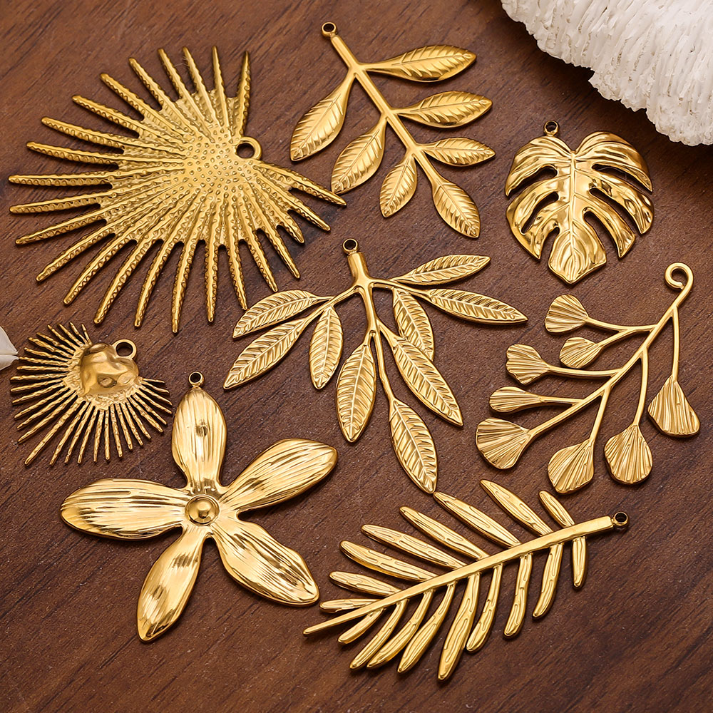 Women Fashion Jewellery - 5PCS Stainless Steel Large Leaf Flower