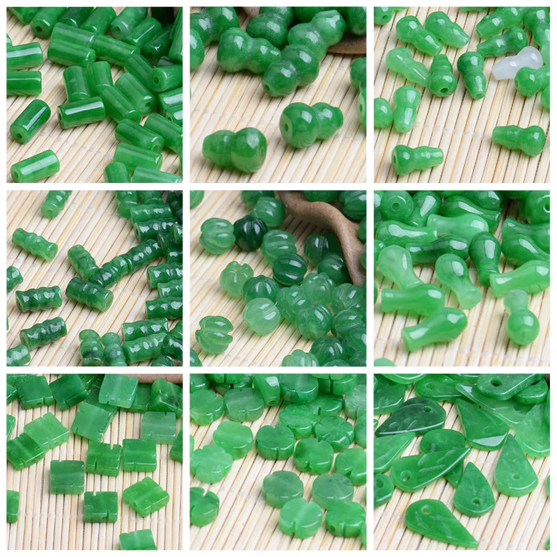 Women Fashion Jewellery - 10pc Green Jade Gourd Leaves Beads
