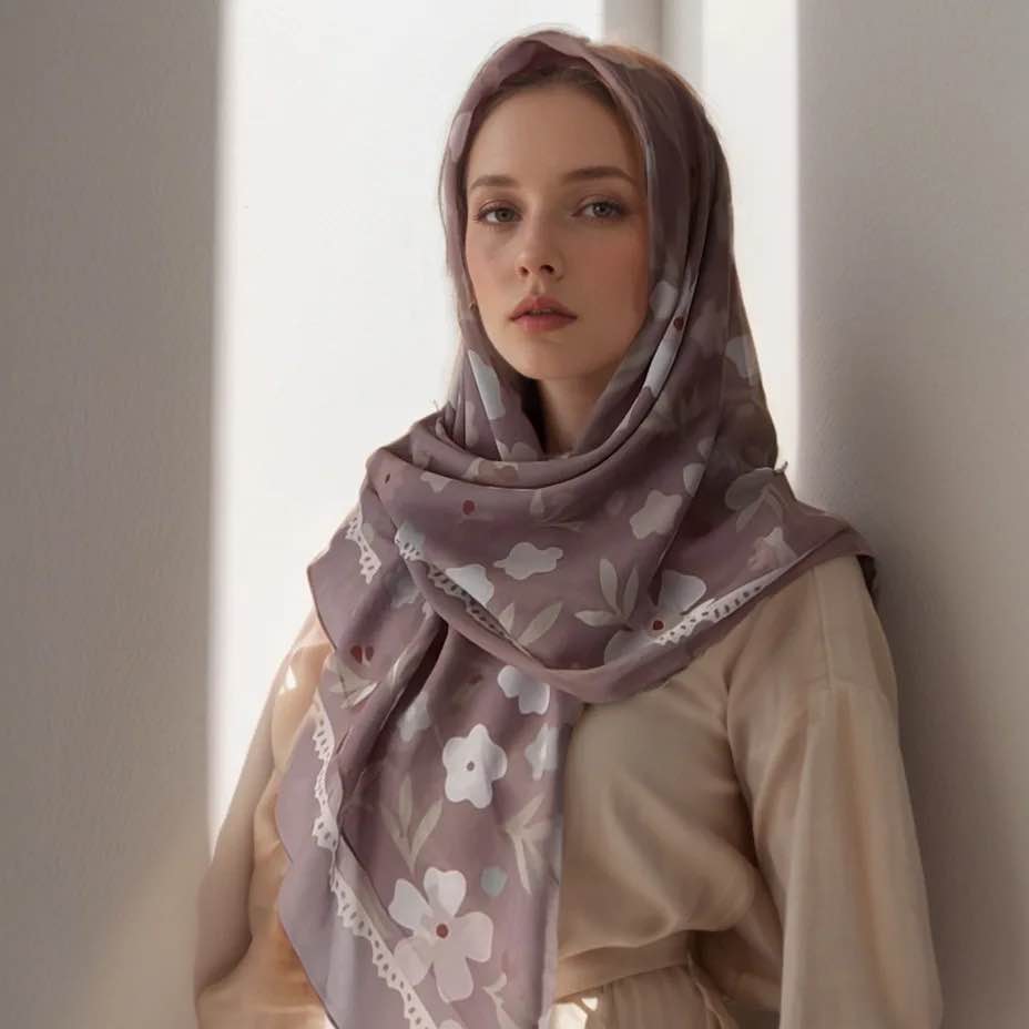 Women Fashion Malaysia - Malaysia Floral Printed 110 Square Scarf