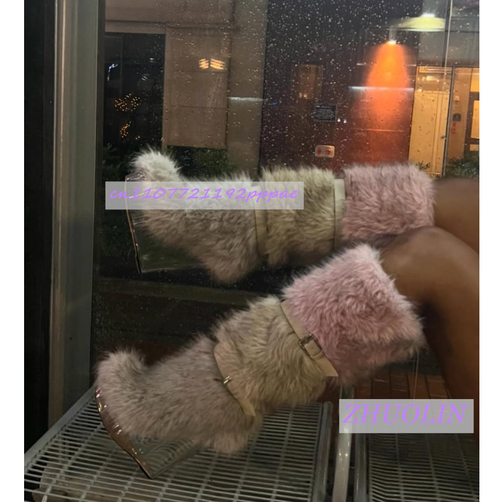 Women'S Fashion Trends - Winter Gradient Furry Transparent Wedge Boots