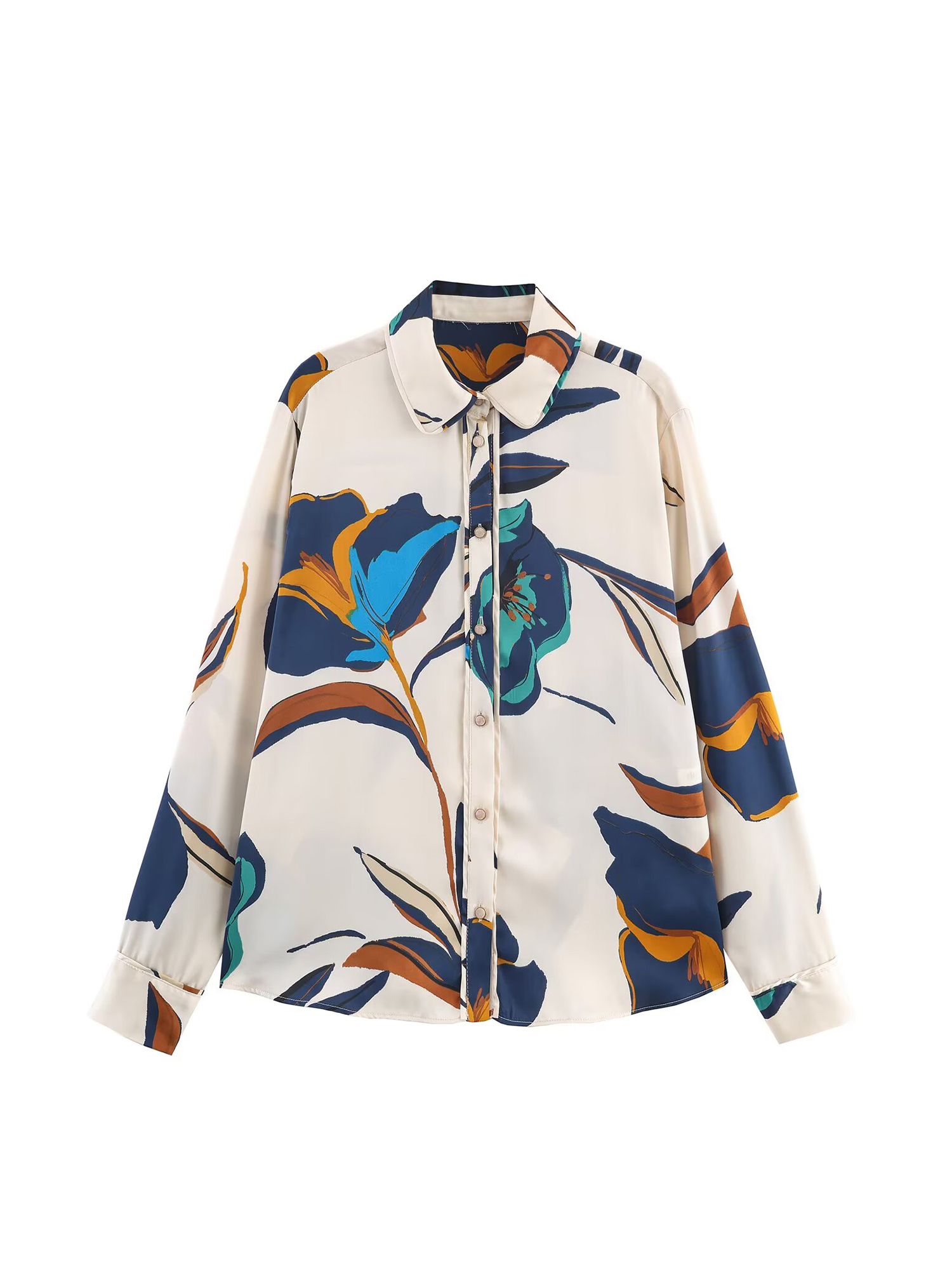 Women'S Y2K Fashion Aesthetic - Women's Polo-Neck Floral Print Shirts and