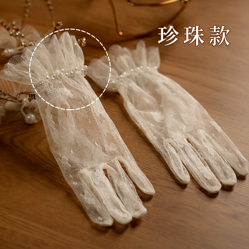 Women Fashion Photoshoot - Gloves Vintage Lace Bow Short Tulle