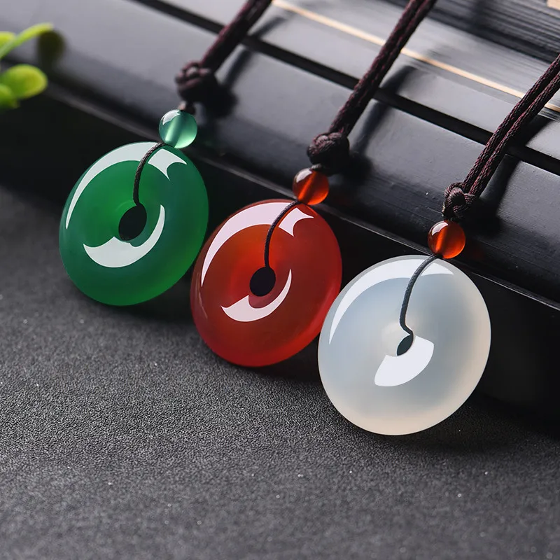 Women Fashion Jewellery - Natural Multicolor Jade Doughnut Pendant Agate