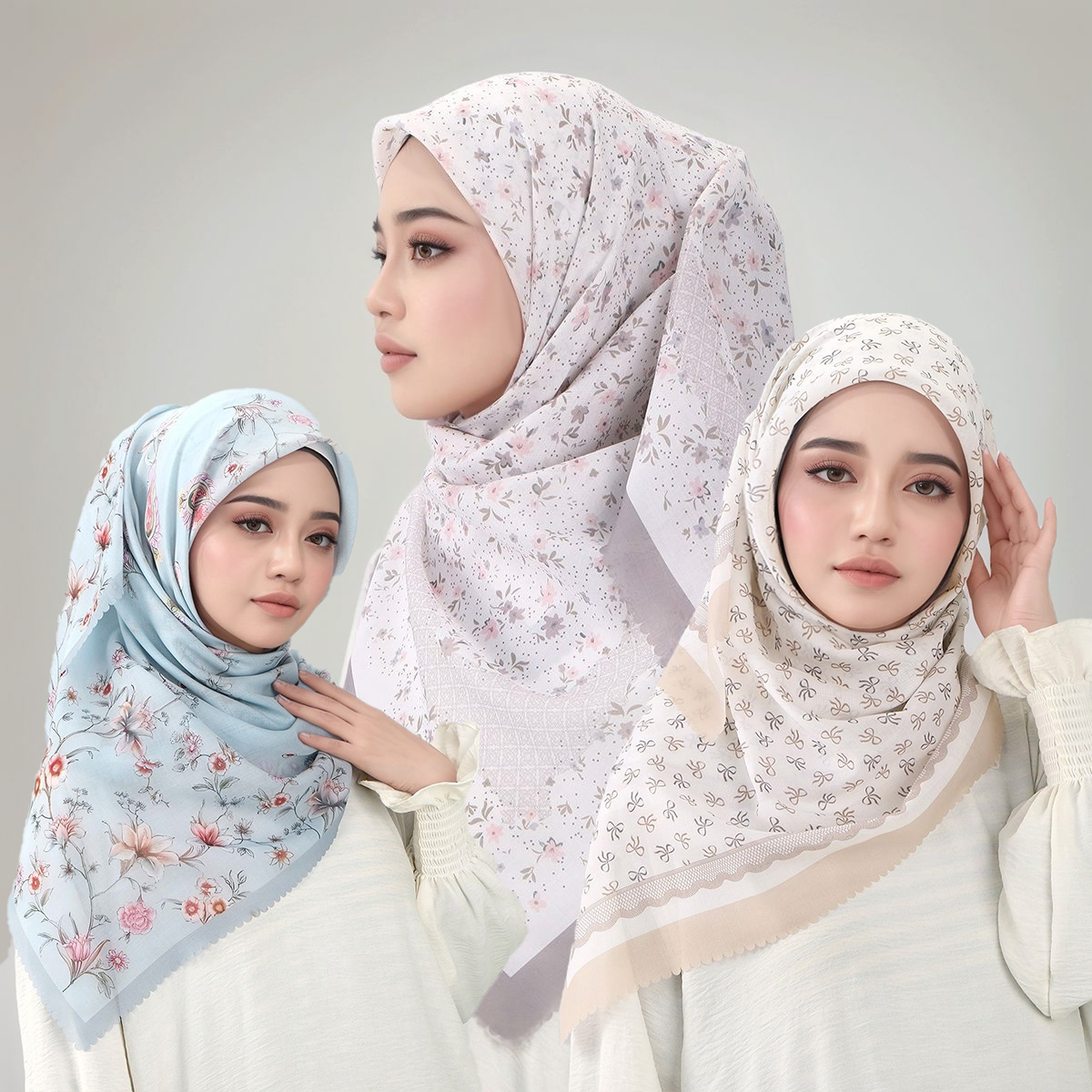 Women Fashion Malaysia - Floral Printed Wave Viscose Square Scarf