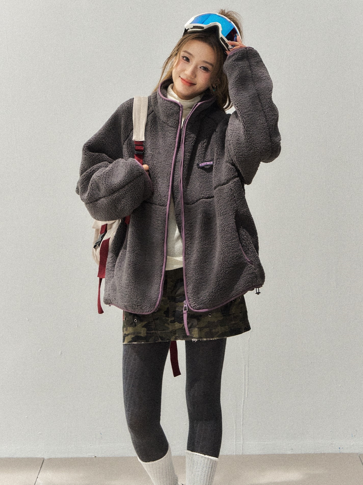 Women'S Fashion Utility Jacket - Lamb Wool et Oversized Woman Cargo