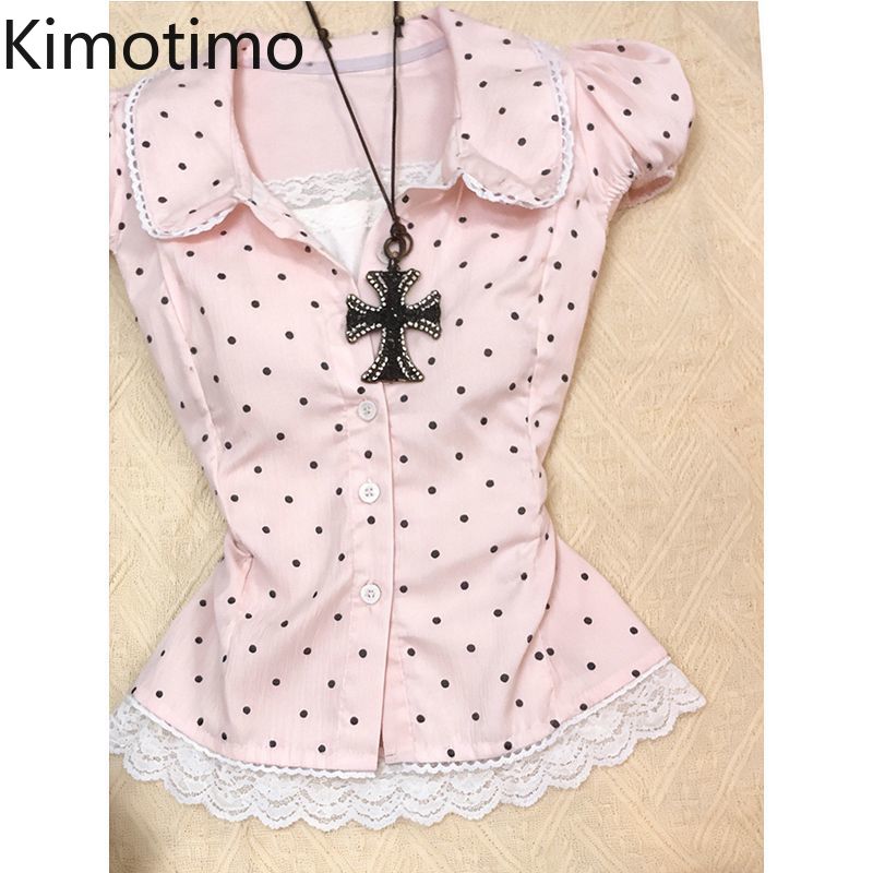 Women'S Y2K Fashion Aesthetic - Kimotimo Sweet Polka Dot Short Sleeve