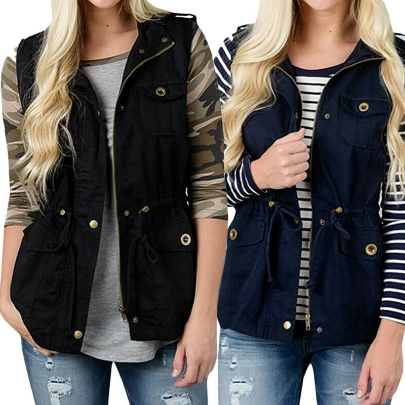 Women'S Fashion Utility Jacket - Fashion Women Vest Olive Cargo Utility