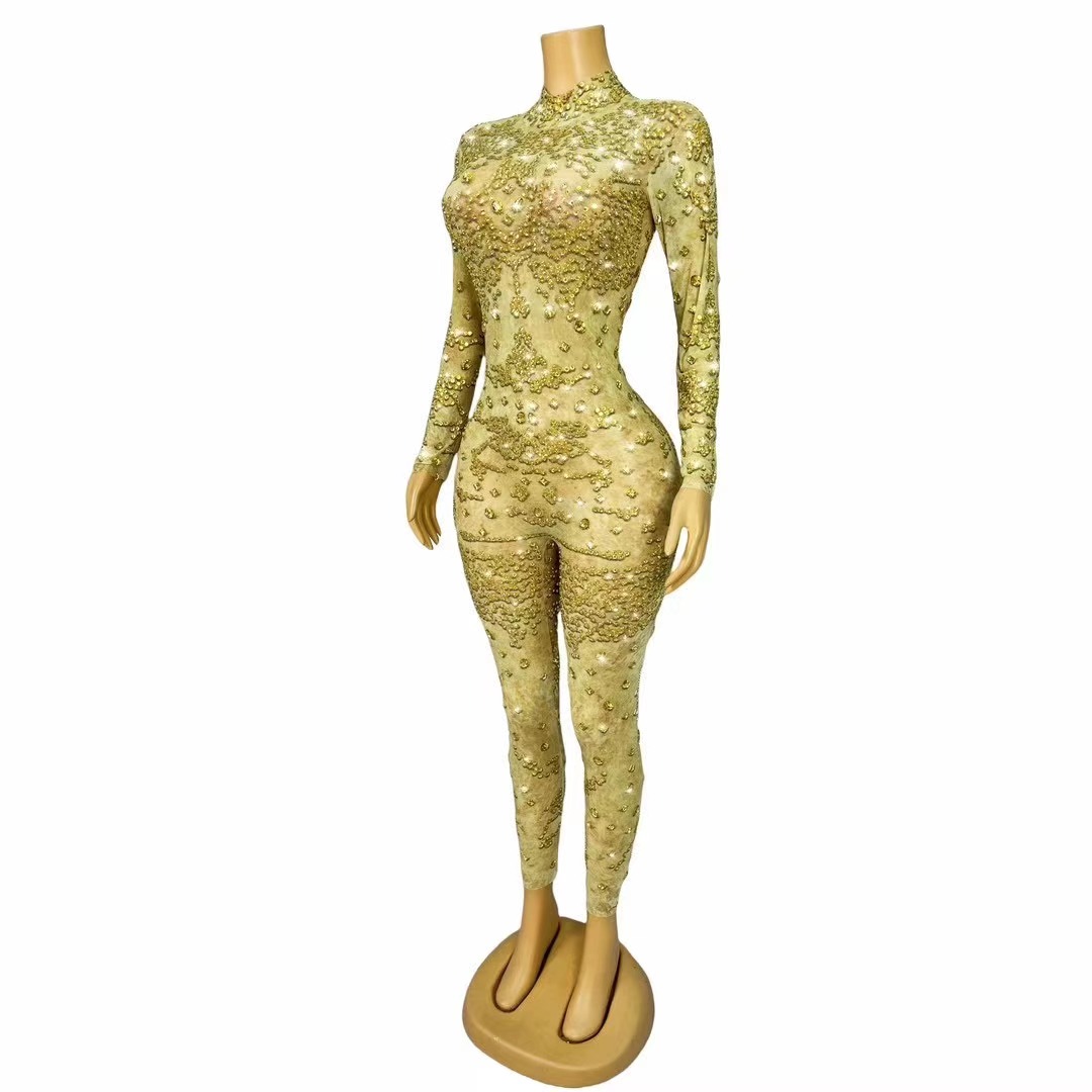 Sexy Stage Shining Gold Rhines - Women Fashion Photoshoot 评论和价格