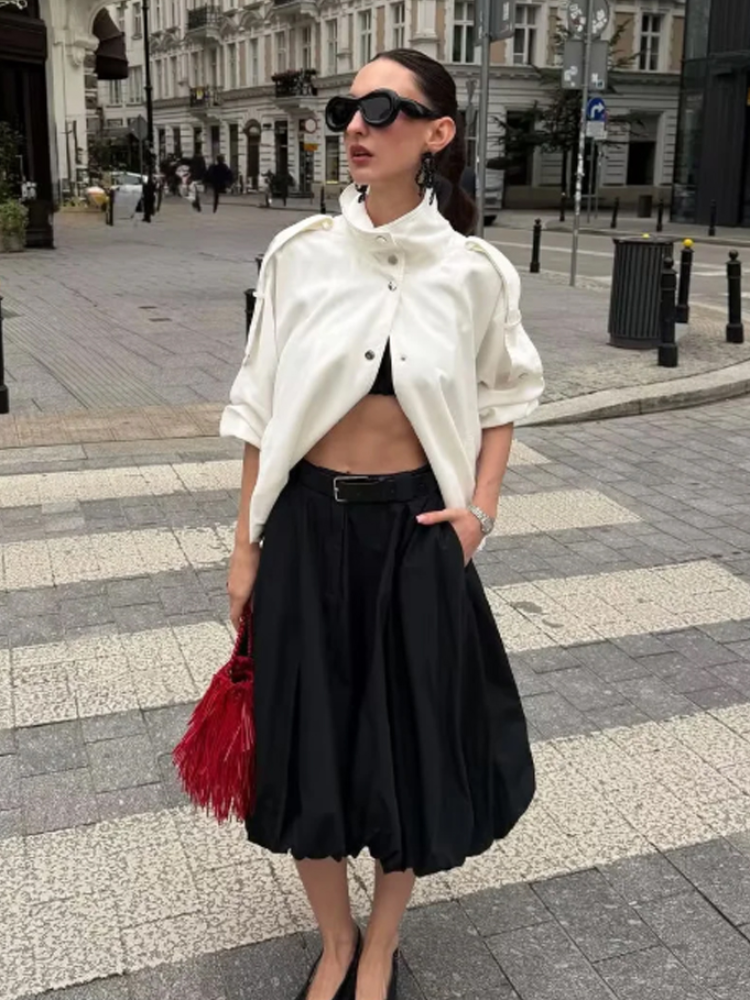 White High Collar Cropped Tren - Women'S Fashion Utility Jacket 评论和价格