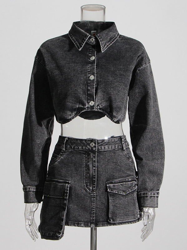  Smoke Grey Short Denim Jacket - Women'S Fashion Utility Jacket 评论和价格