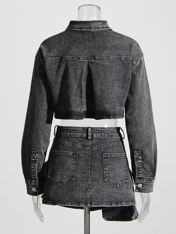  Smoke Grey Short Denim Jacket - Women'S Fashion Utility Jacket 评论和价格