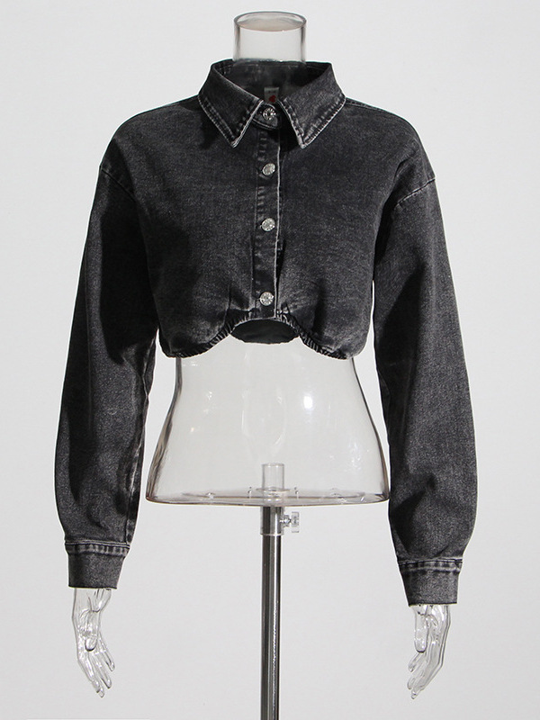  Smoke Grey Short Denim Jacket - Women'S Fashion Utility Jacket 评论和价格