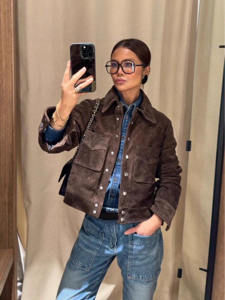 Women Vintage Brown Lapel Shor - Women'S Fashion Utility Jacket 评论和价格