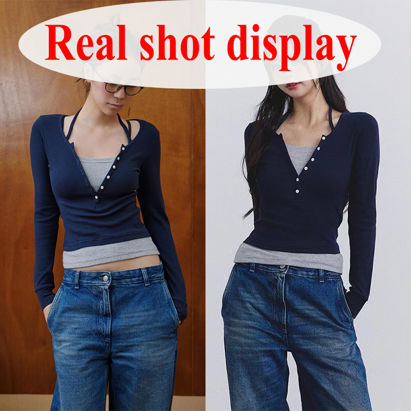 Lucyever Y2K Fake Two Piece T- - Women'S Y2K Fashion Aesthetic 评论和价格