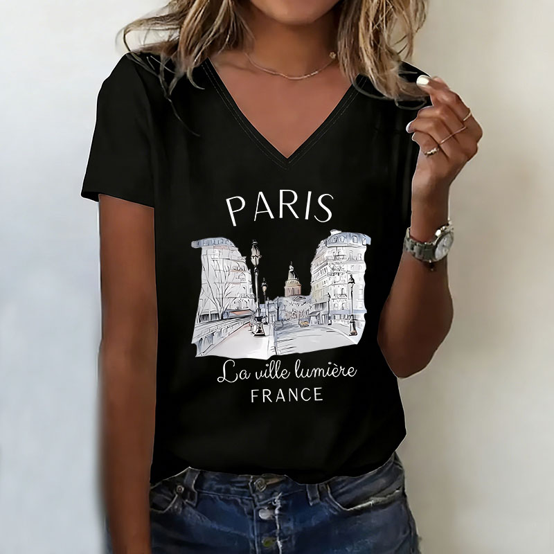Vintage Paris T-shirt V Neck C - Women'S Fashion Paris 评论和价格