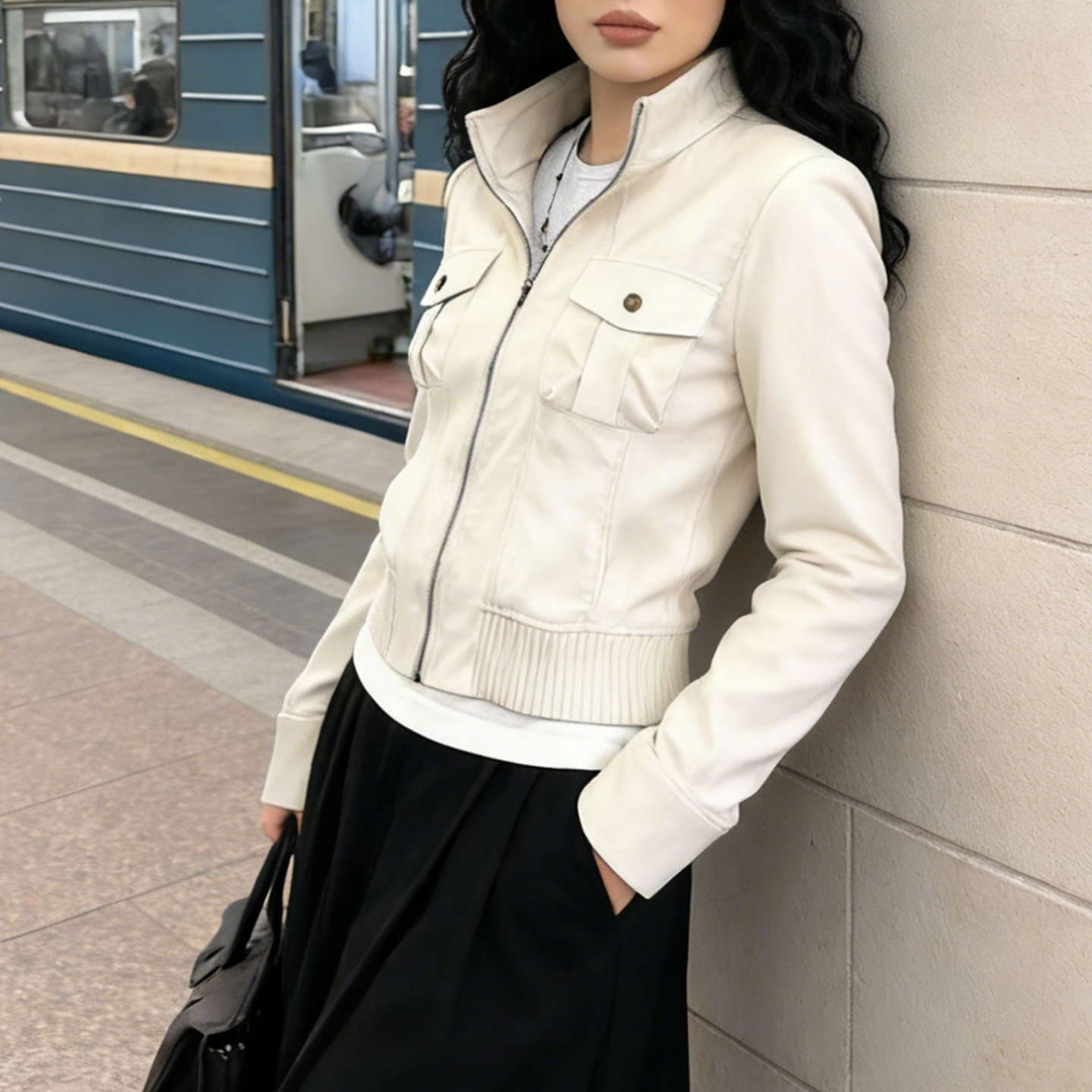 Women’s Cream Zip-Up Jacket Ca - Women'S Fashion Utility Jacket 评论和价格