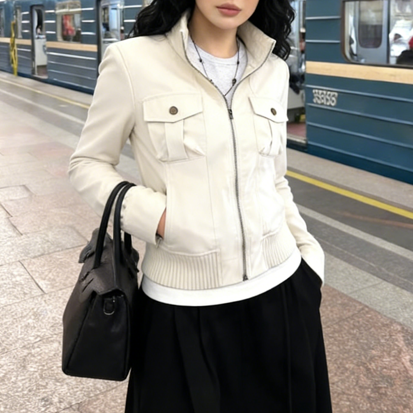 Women’s Cream Zip-Up Jacket Ca - Women'S Fashion Utility Jacket 评论和价格
