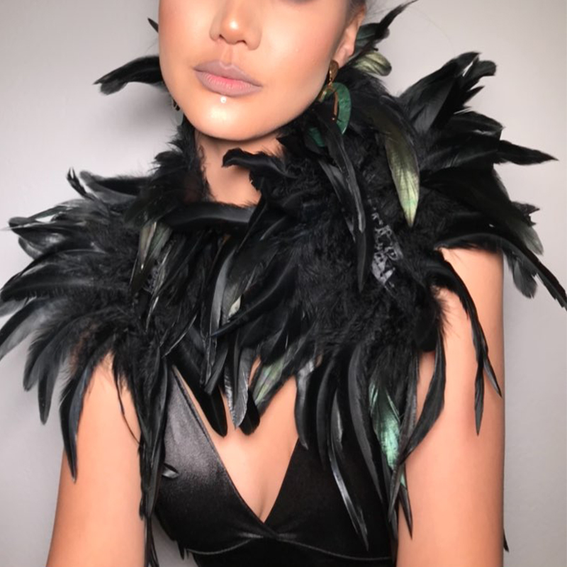 Black Natural Feather Shrug Sh - Women'S Fashion Harness 评论和价格