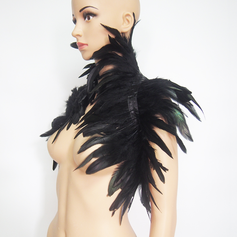 Black Natural Feather Shrug Sh - Women'S Fashion Harness 评论和价格