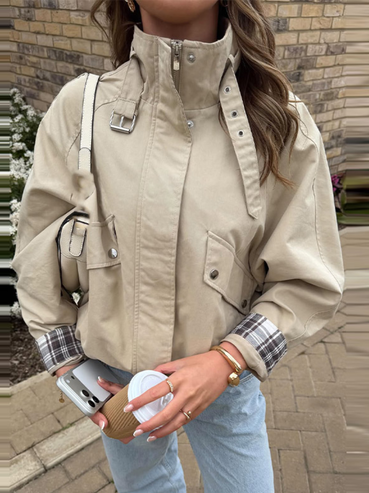Fashion Stand Collar Strap Buc - Women'S Fashion Utility Jacket 评论和价格