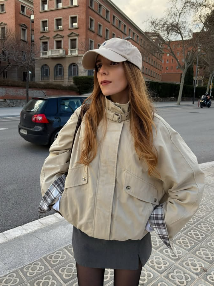 Fashion Stand Collar Strap Buc - Women'S Fashion Utility Jacket 评论和价格