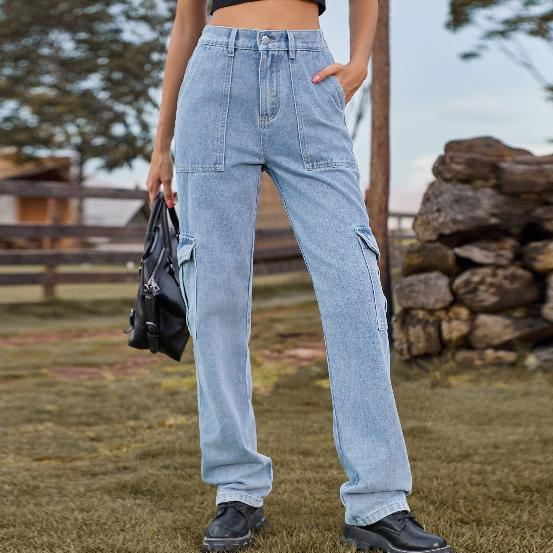 Chic INS Denim Pants Female St - Women'S Fashion Utility Pants 评论和价格